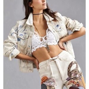 New! Free People Rumors Denim Jacket Jones Tie Dye Blue NWT Small